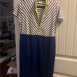 Chicos Zenergy golf blue and white Striped Dress with pockets